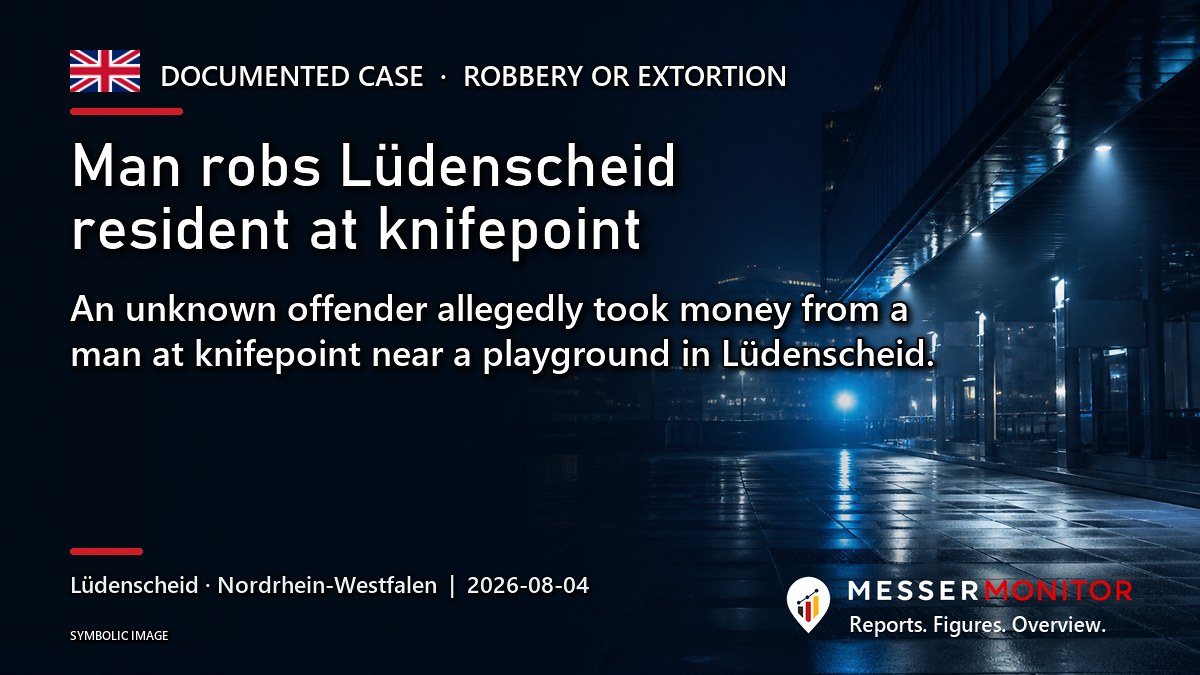 Title image: Man robs Lüdenscheid resident at knifepoint. An unknown offender allegedly took money from a man at knifepoint near a playground in Lüdenscheid..
