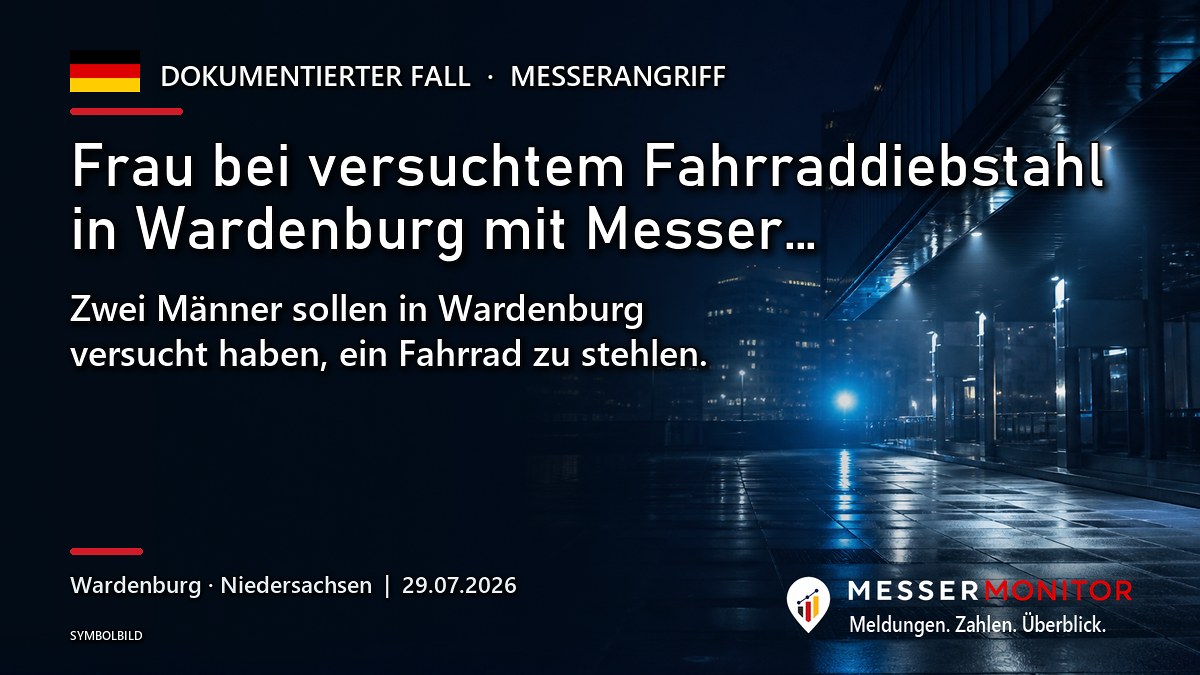 Titelgrafik: Frau bei versuchtem Fahrraddiebstahl in Wardenburg mit Messer…. Zwei Männer sollen in Wardenburg versucht haben, ein Fahrrad zu stehlen..