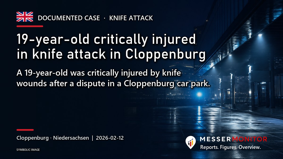 Title image: 19-year-old critically injured in knife attack in Cloppenburg. A 19-year-old was critically injured by knife wounds after a dispute in a Cloppenburg car park..
