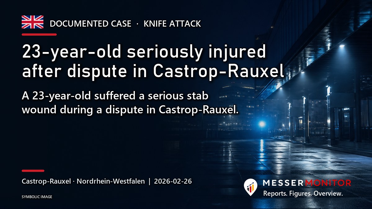 Title image: 23-year-old seriously injured after dispute in Castrop-Rauxel. A 23-year-old suffered a serious stab wound during a dispute in Castrop-Rauxel..