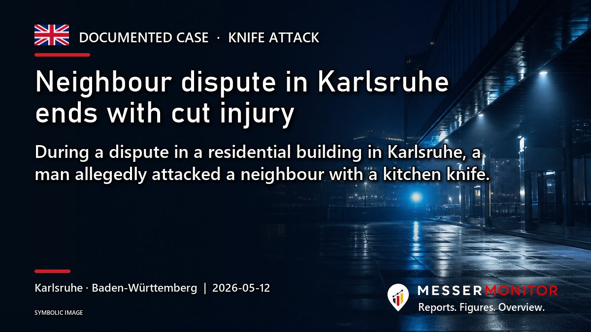 Title image: Neighbour dispute in Karlsruhe ends with cut injury. During a dispute in a residential building in Karlsruhe, a man allegedly attacked a neighbour with a kitchen knife..