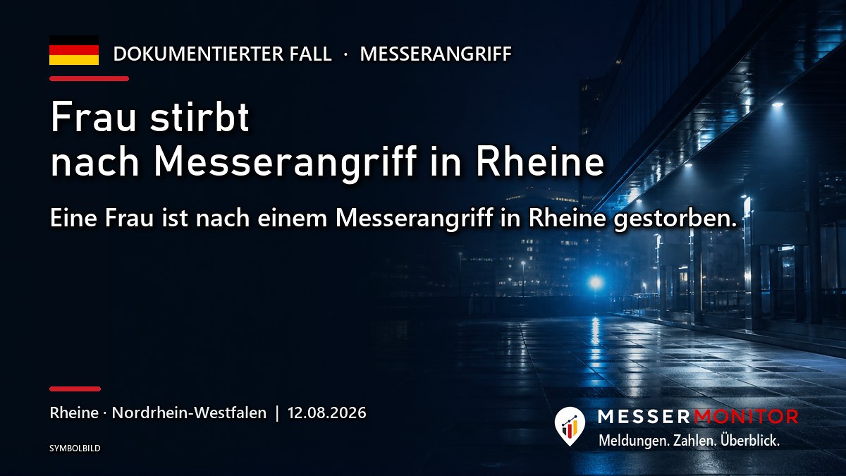 Titelgrafik: Frau stirbt nach Messerangriff in Rheine. Eine Frau ist nach einem Messerangriff in Rheine gestorben..