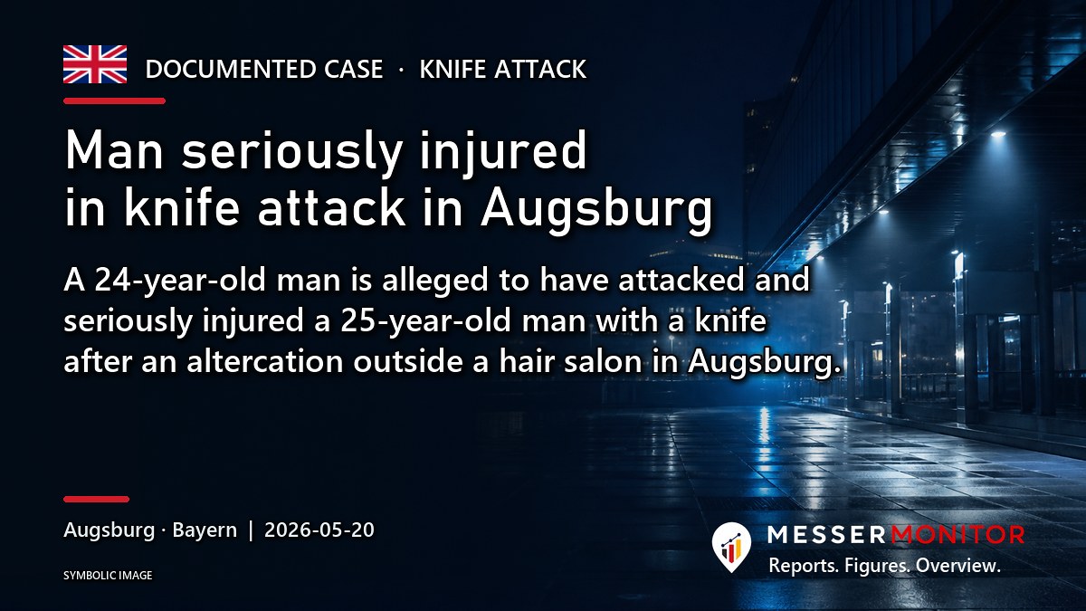 Title image: Man seriously injured in knife attack in Augsburg. A 24-year-old man is alleged to have attacked and seriously injured a 25-year-old man with a knife after an altercation outside a hair salon in Augsburg..