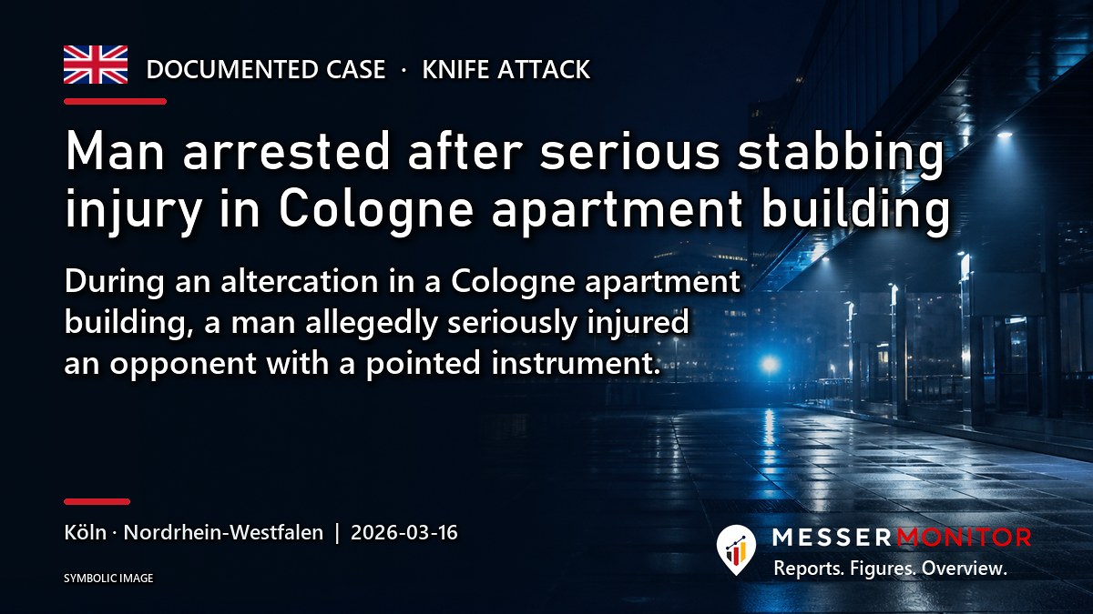 Title image: Man arrested after serious stabbing injury in Cologne apartment building. During an altercation in a Cologne apartment building, a man allegedly seriously injured an opponent with a pointed instrument..