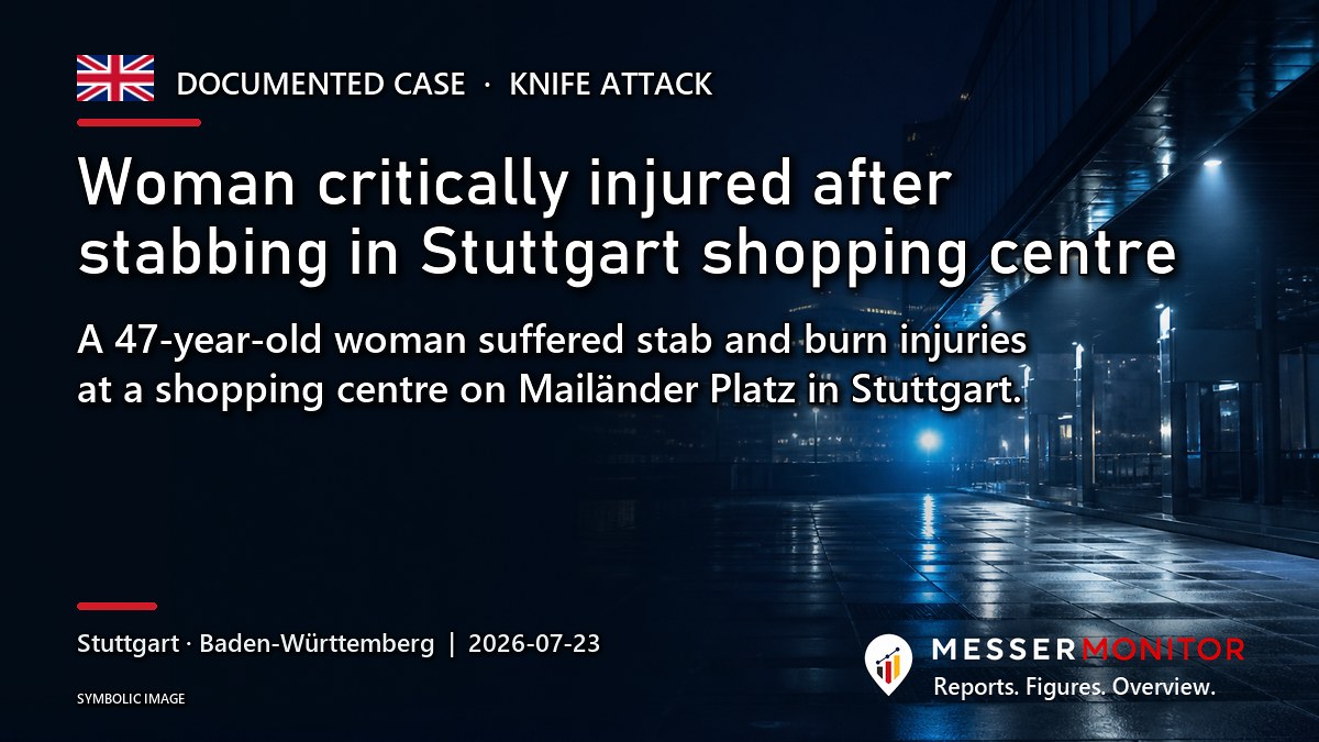 Title image: Woman critically injured after stabbing in Stuttgart shopping centre. A 47-year-old woman suffered stab and burn injuries at a shopping centre on Mailänder Platz in Stuttgart..