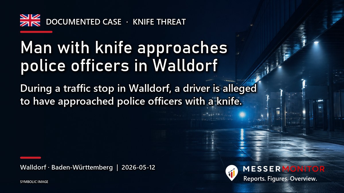 Title image: Man with knife approaches police officers in Walldorf. During a traffic stop in Walldorf, a driver is alleged to have approached police officers with a knife..