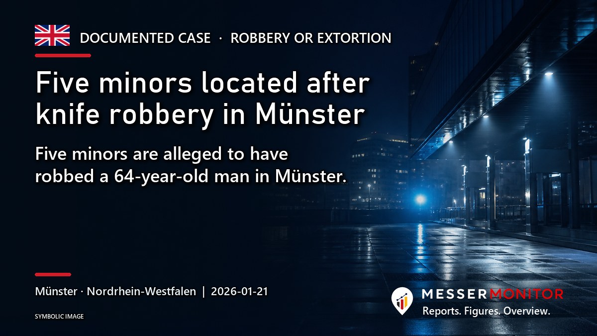 Title image: Five minors located after knife robbery in Münster. Five minors are alleged to have robbed a 64-year-old man in Münster..