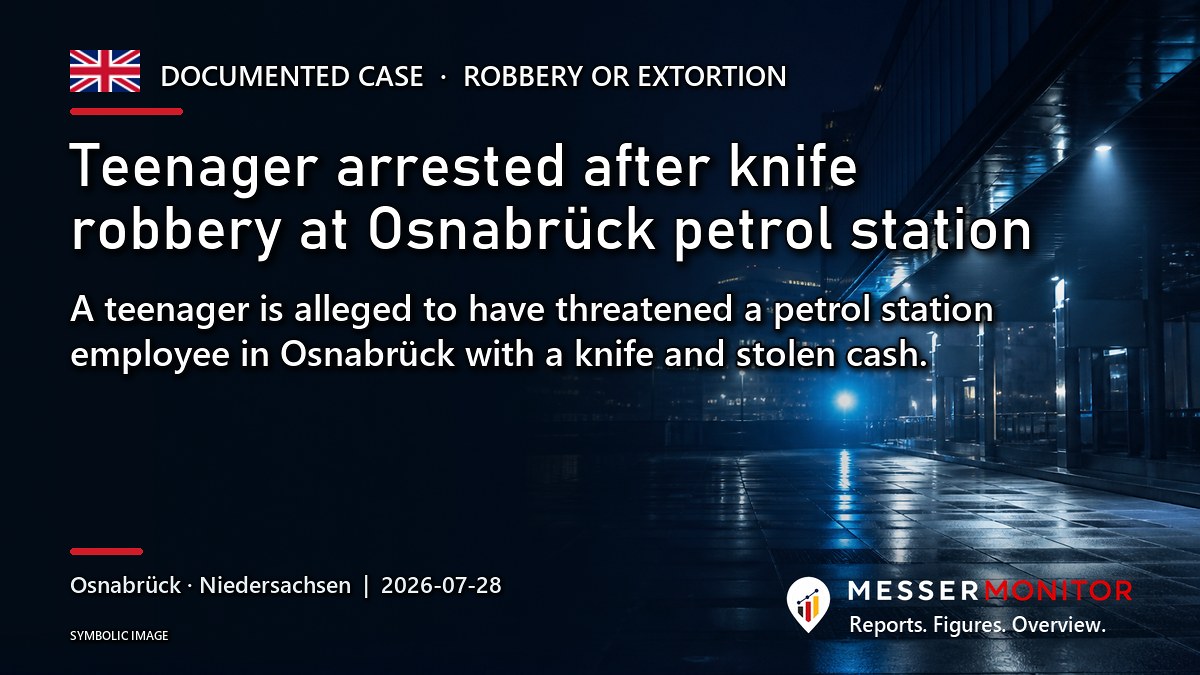 Title image: Teenager arrested after knife robbery at Osnabrück petrol station. A teenager is alleged to have threatened a petrol station employee in Osnabrück with a knife and stolen cash..