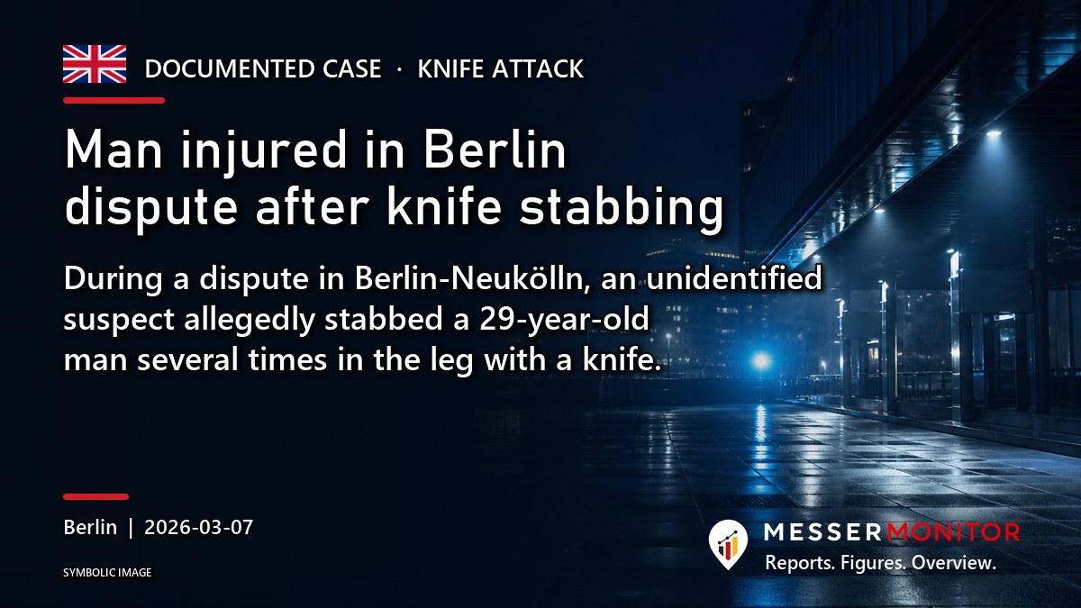 Title image: Man injured in Berlin dispute after knife stabbing. During a dispute in Berlin-Neukölln, an unidentified suspect allegedly stabbed a 29-year-old man several times in the leg with a knife..