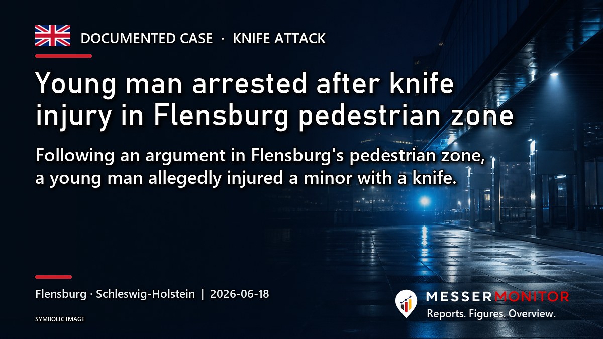Title image: Young man arrested after knife injury in Flensburg pedestrian zone. Following an argument in Flensburg's pedestrian zone, a young man allegedly injured a minor with a knife..