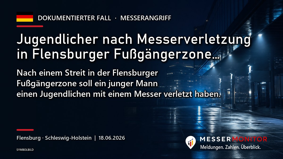 Titelgrafik: Jugendlicher nach Messerverletzung in Flensburger Fußgängerzone…. Nach einem Streit in der Flensburger Fußgängerzone soll ein junger Mann einen Jugendlichen mit einem Messer verletzt haben..