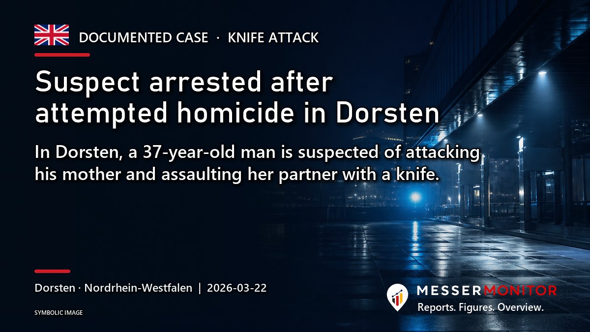 Title image: Suspect arrested after attempted homicide in Dorsten. In Dorsten, a 37-year-old man is suspected of attacking his mother and assaulting her partner with a knife..