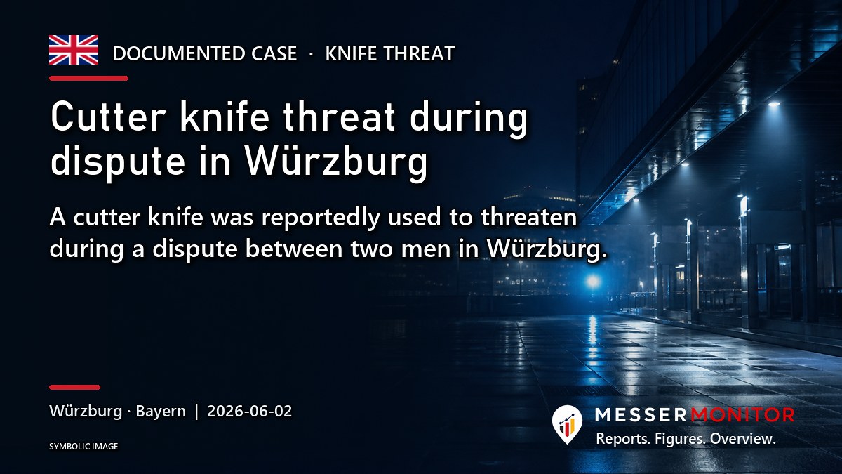 Title image: Cutter knife threat during dispute in Würzburg. A cutter knife was reportedly used to threaten during a dispute between two men in Würzburg..