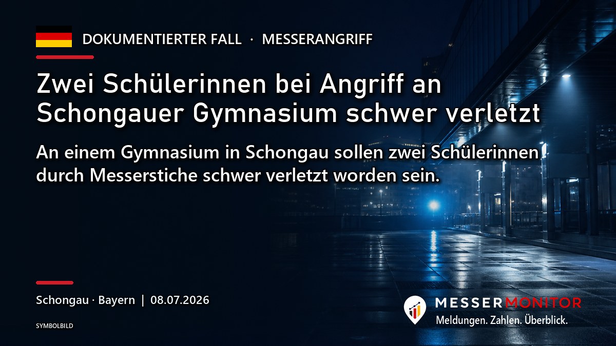 Titelgrafik: Zwei Schülerinnen bei Angriff an Schongauer Gymnasium schwer verletzt. An einem Gymnasium in Schongau sollen zwei Schülerinnen durch Messerstiche schwer verletzt worden sein..