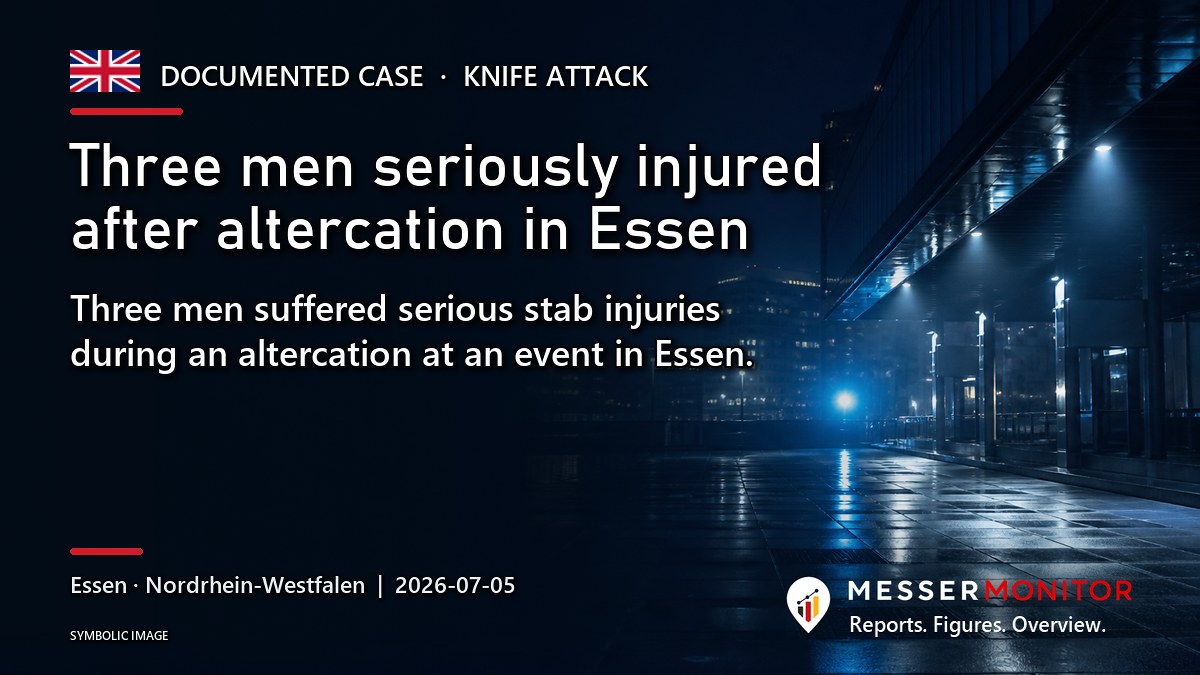 Title image: Three men seriously injured after altercation in Essen. Three men suffered serious stab injuries during an altercation at an event in Essen..