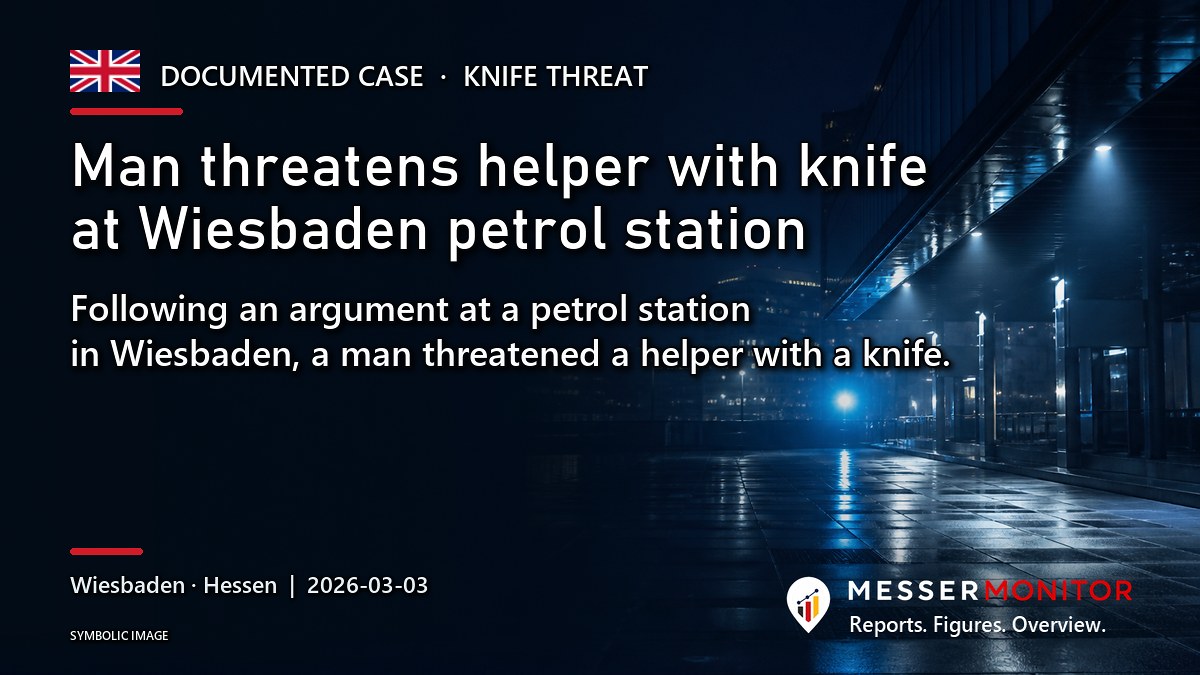 Title image: Man threatens helper with knife at Wiesbaden petrol station. Following an argument at a petrol station in Wiesbaden, a man threatened a helper with a knife..