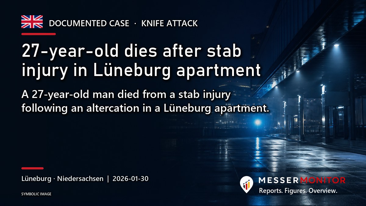 Title image: 27-year-old dies after stab injury in Lüneburg apartment. A 27-year-old man died from a stab injury following an altercation in a Lüneburg apartment..