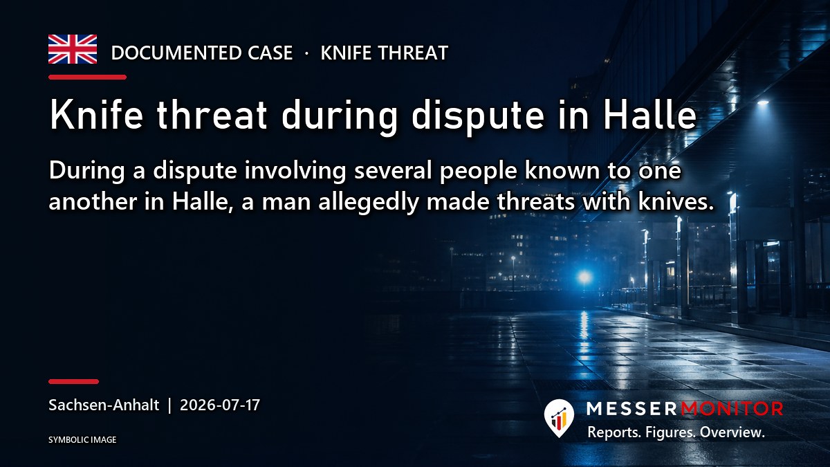 Title image: Knife threat during dispute in Halle. During a dispute involving several people known to one another in Halle, a man allegedly made threats with knives..