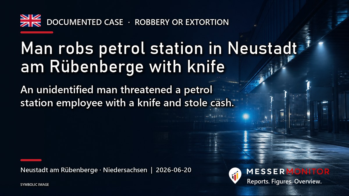 Title image: Man robs petrol station in Neustadt am Rübenberge with knife. An unidentified man threatened a petrol station employee with a knife and stole cash..