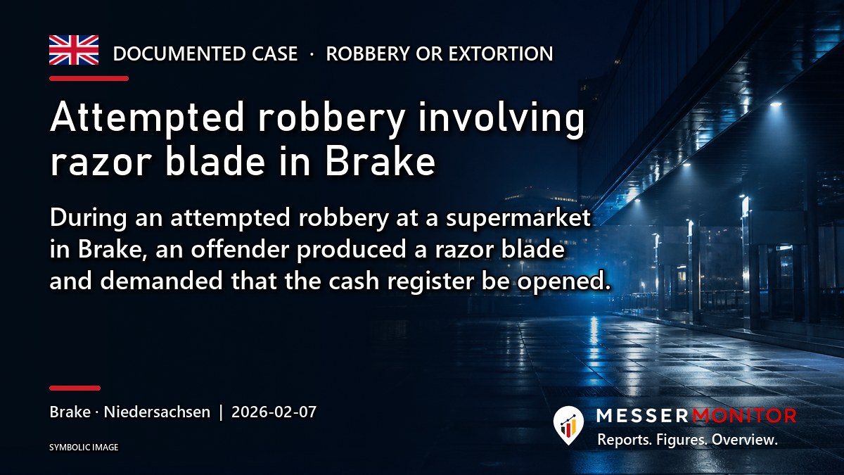 Title image: Attempted robbery involving razor blade in Brake. During an attempted robbery at a supermarket in Brake, an offender produced a razor blade and demanded that the cash register be opened..