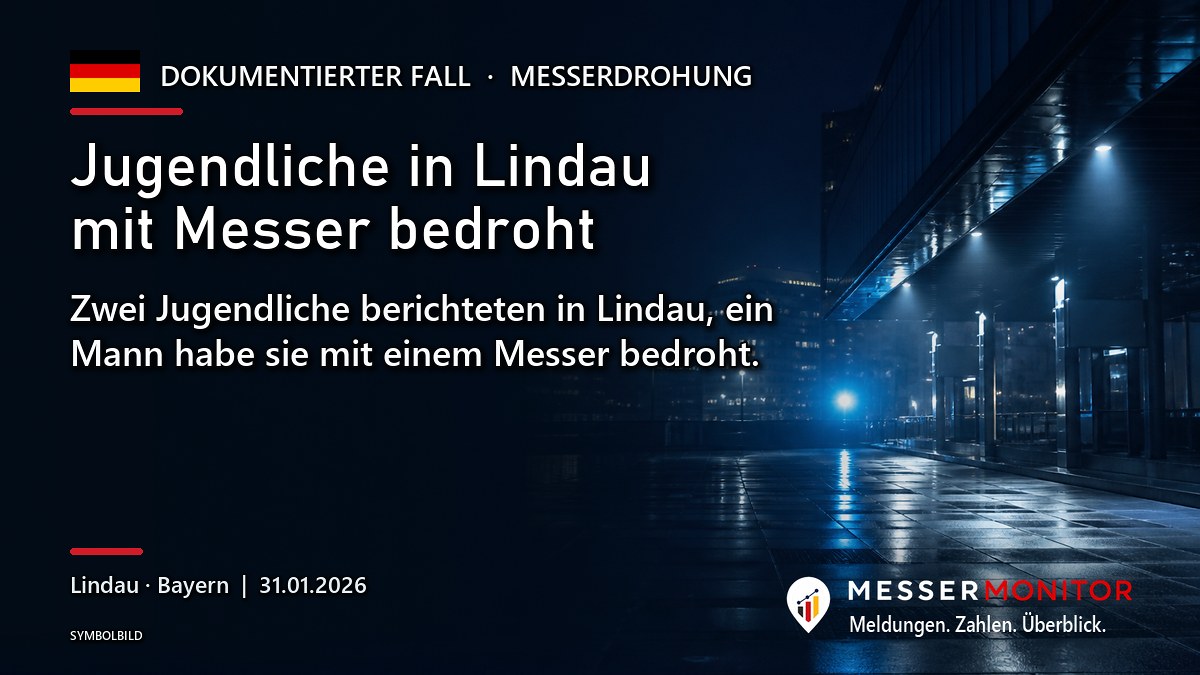 Titelgrafik: Jugendliche in Lindau mit Messer bedroht. Zwei Jugendliche berichteten in Lindau, ein Mann habe sie mit einem Messer bedroht..