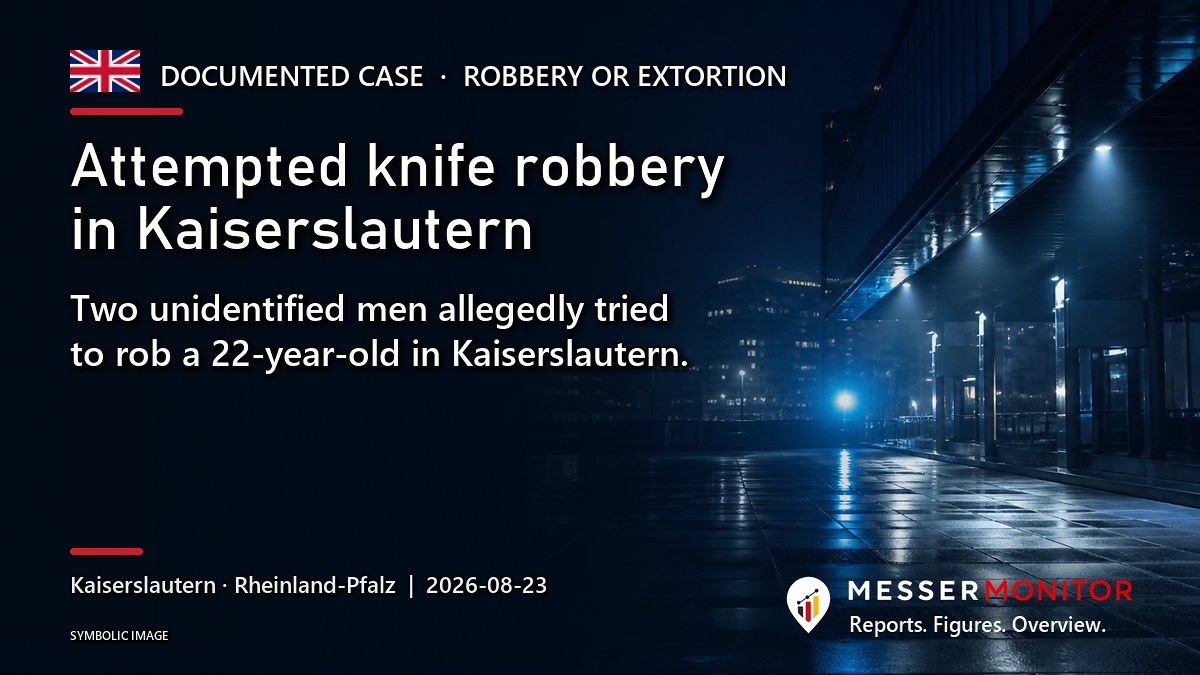 Title image: Attempted knife robbery in Kaiserslautern. Two unidentified men allegedly tried to rob a 22-year-old in Kaiserslautern..