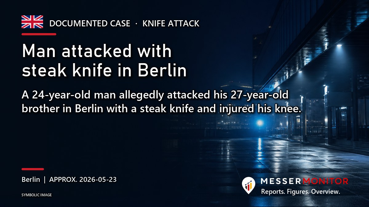 Title image: Man attacked with steak knife in Berlin. A 24-year-old man allegedly attacked his 27-year-old brother in Berlin with a steak knife and injured his knee..