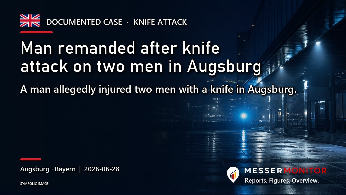 Title image: Man remanded after knife attack on two men in Augsburg. A man allegedly injured two men with a knife in Augsburg..