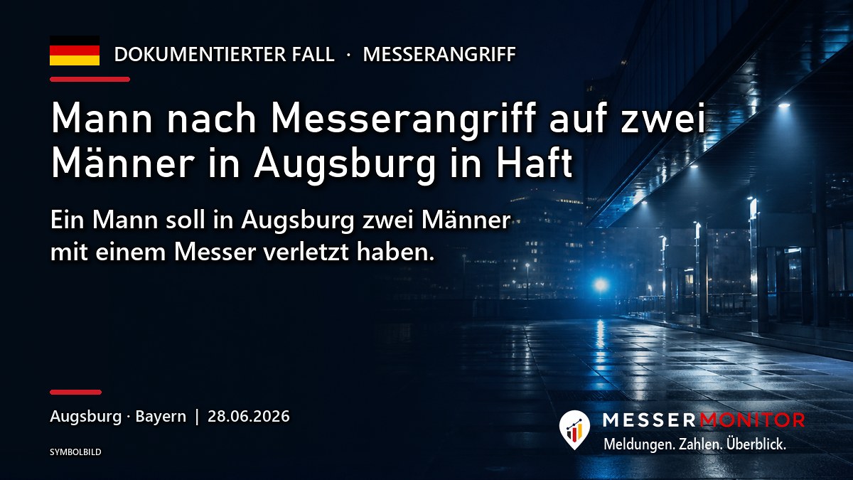 Titelgrafik: Mann nach Messerangriff auf zwei Männer in Augsburg in Haft. Ein Mann soll in Augsburg zwei Männer mit einem Messer verletzt haben..