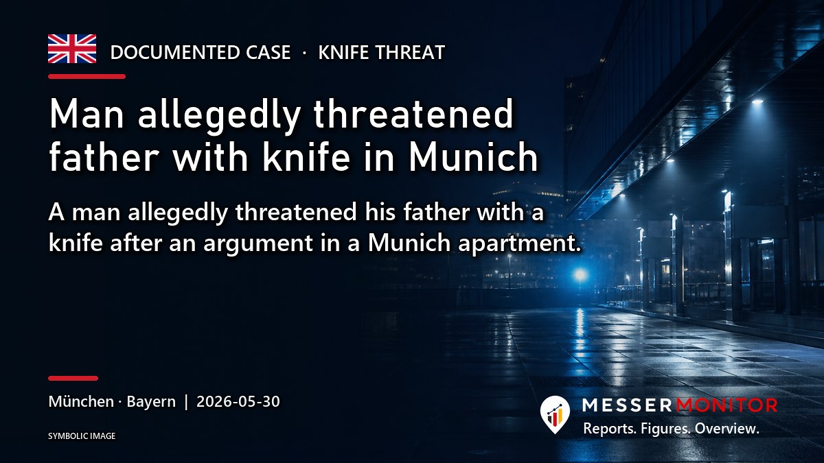 Title image: Man allegedly threatened father with knife in Munich. A man allegedly threatened his father with a knife after an argument in a Munich apartment..