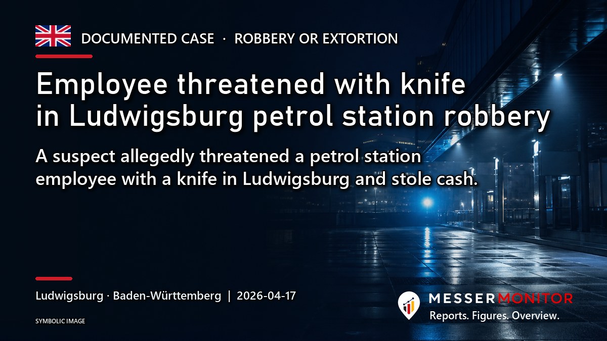Title image: Employee threatened with knife in Ludwigsburg petrol station robbery. A suspect allegedly threatened a petrol station employee with a knife in Ludwigsburg and stole cash..