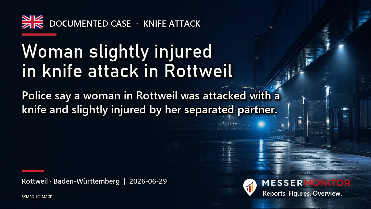 Title image: Woman slightly injured in knife attack in Rottweil. Police say a woman in Rottweil was attacked with a knife and slightly injured by her separated partner..