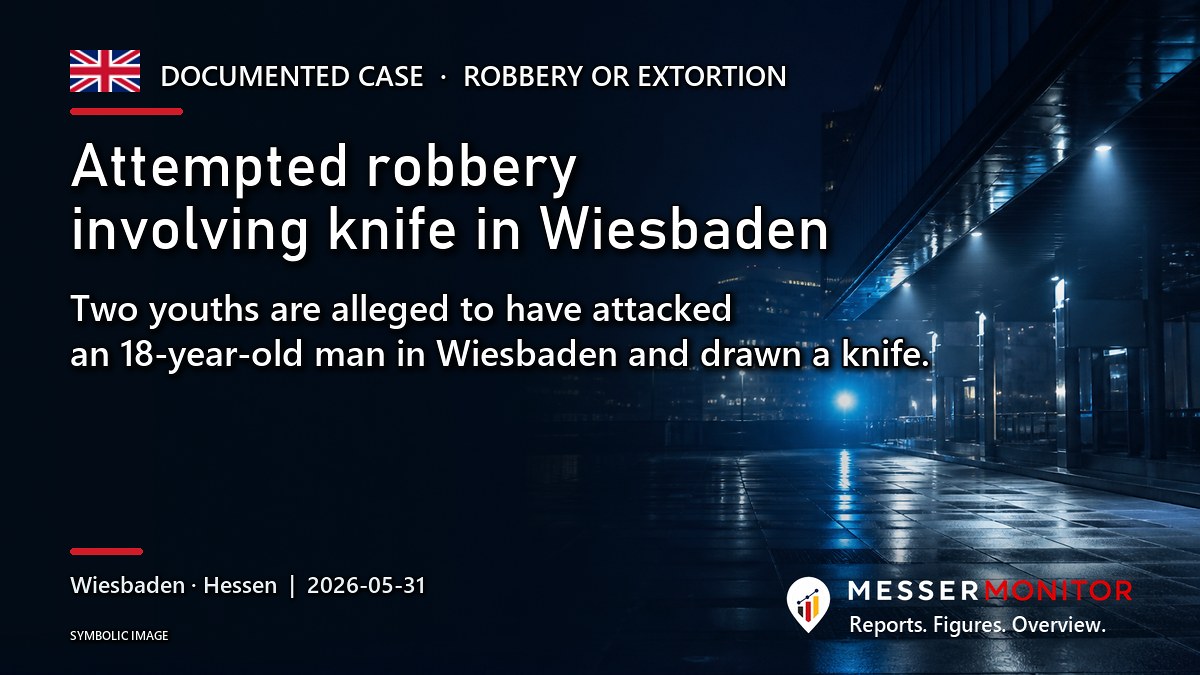 Title image: Attempted robbery involving knife in Wiesbaden. Two youths are alleged to have attacked an 18-year-old man in Wiesbaden and drawn a knife..