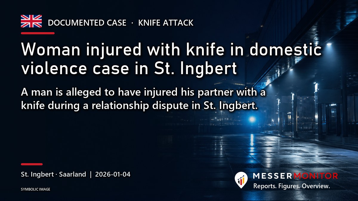 Title image: Woman injured with knife in domestic violence case in St. Ingbert. A man is alleged to have injured his partner with a knife during a relationship dispute in St. Ingbert..