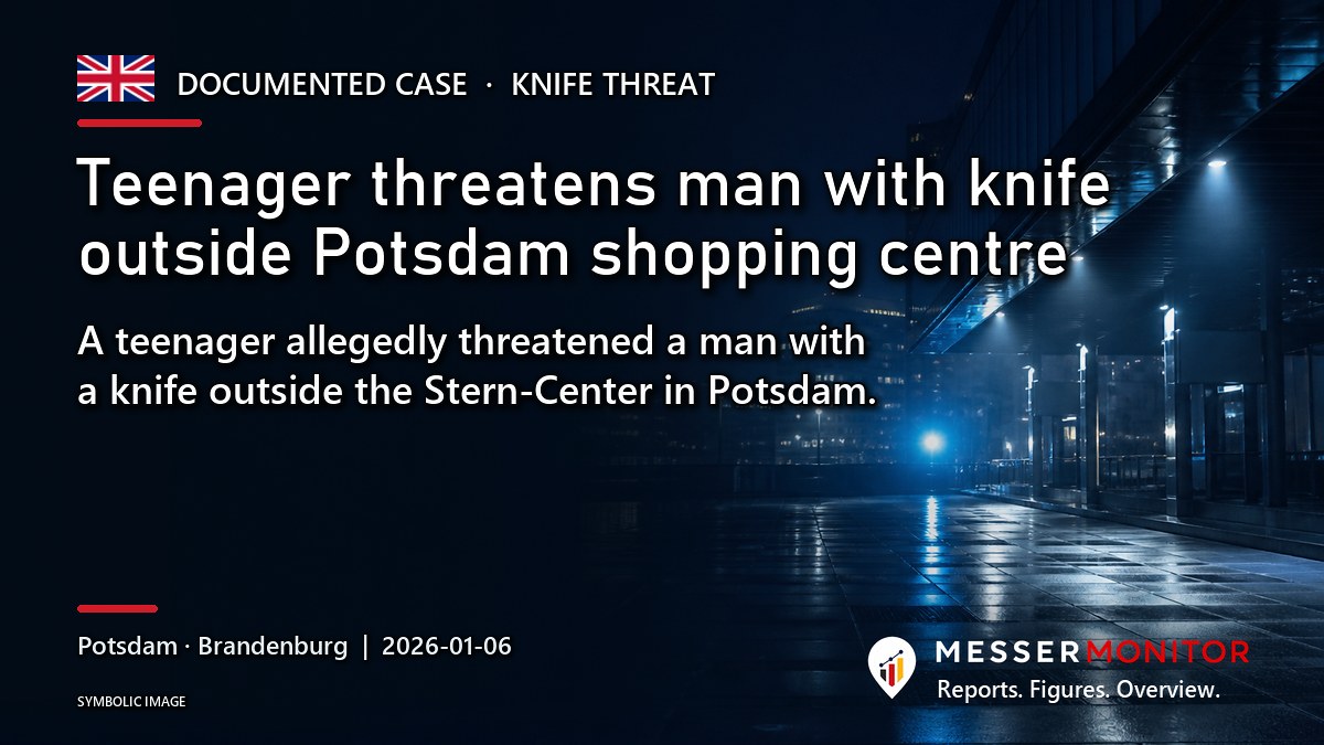 Title image: Teenager threatens man with knife outside Potsdam shopping centre. A teenager allegedly threatened a man with a knife outside the Stern-Center in Potsdam..