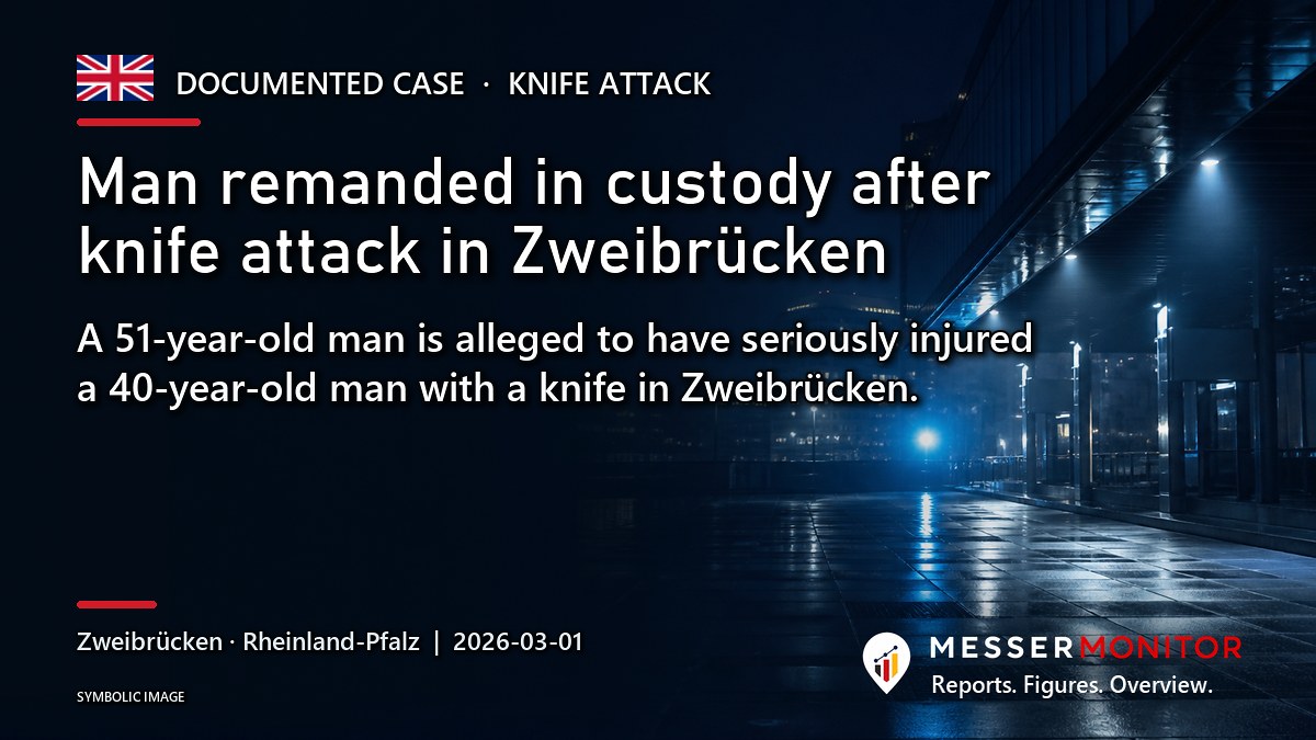 Title image: Man remanded in custody after knife attack in Zweibrücken. A 51-year-old man is alleged to have seriously injured a 40-year-old man with a knife in Zweibrücken..