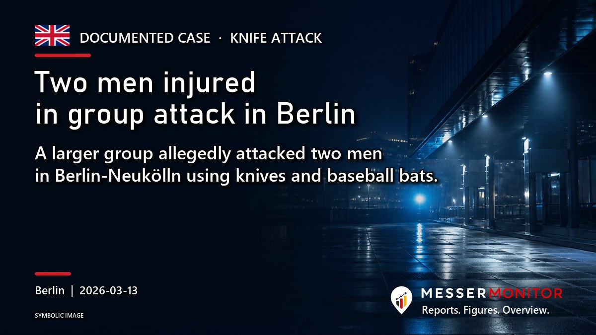 Title image: Two men injured in group attack in Berlin. A larger group allegedly attacked two men in Berlin-Neukölln using knives and baseball bats..