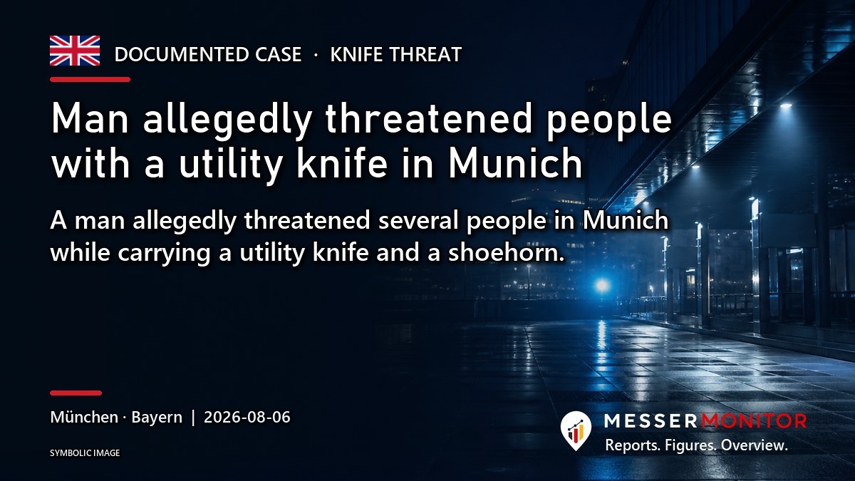 Title image: Man allegedly threatened people with a utility knife in Munich. A man allegedly threatened several people in Munich while carrying a utility knife and a shoehorn..
