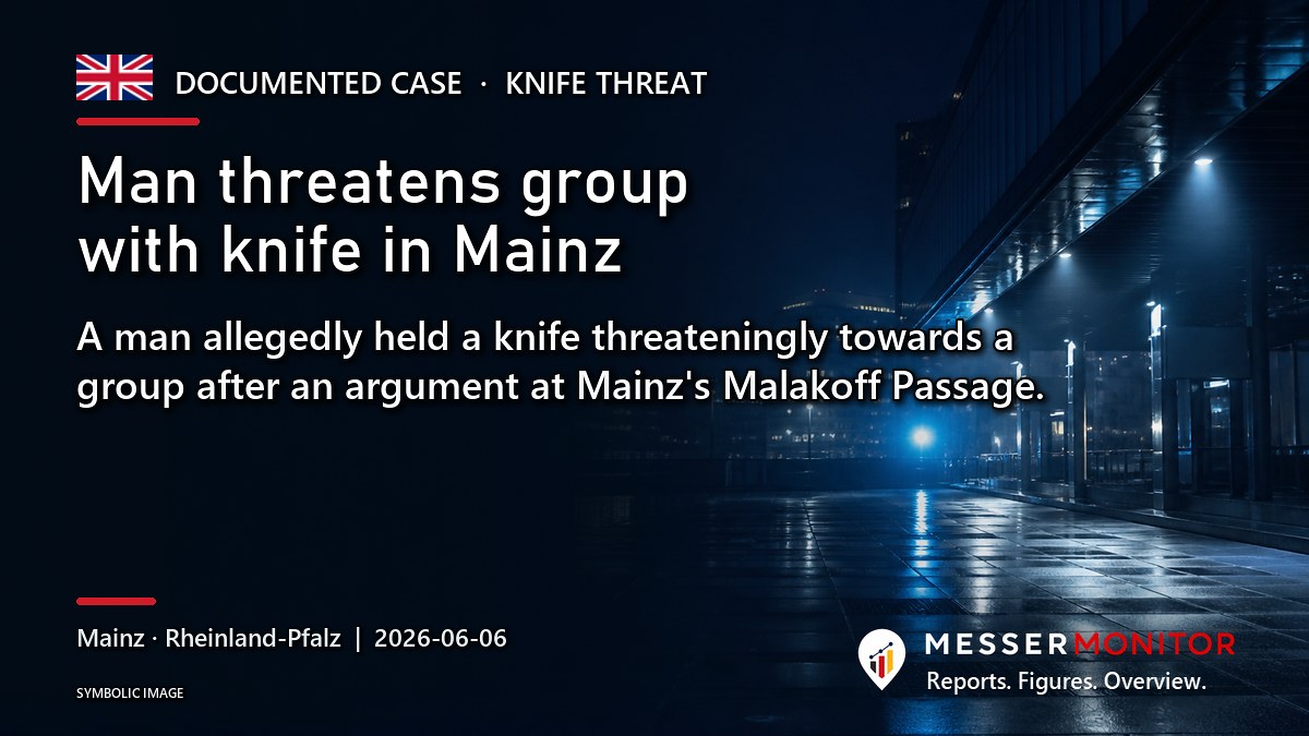 Title image: Man threatens group with knife in Mainz. A man allegedly held a knife threateningly towards a group after an argument at Mainz's Malakoff Passage..
