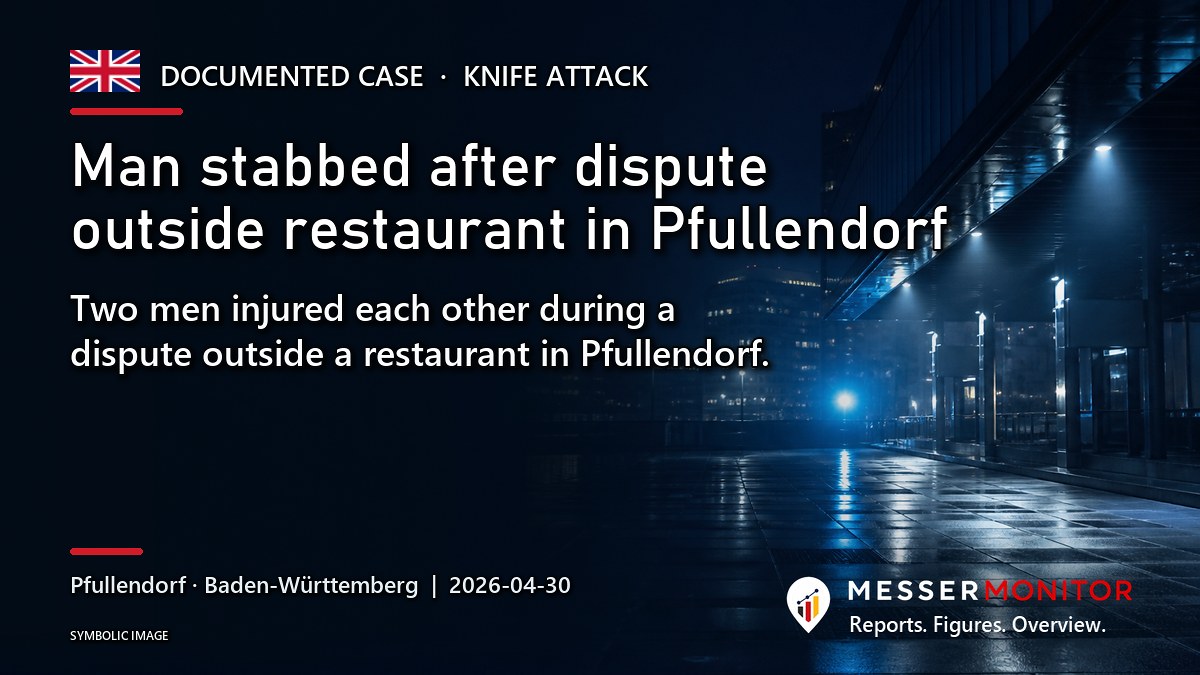 Title image: Man stabbed after dispute outside restaurant in Pfullendorf. Two men injured each other during a dispute outside a restaurant in Pfullendorf..