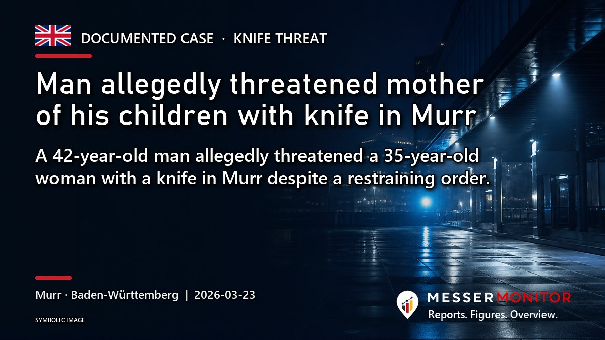 Title image: Man allegedly threatened mother of his children with knife in Murr. A 42-year-old man allegedly threatened a 35-year-old woman with a knife in Murr despite a restraining order..