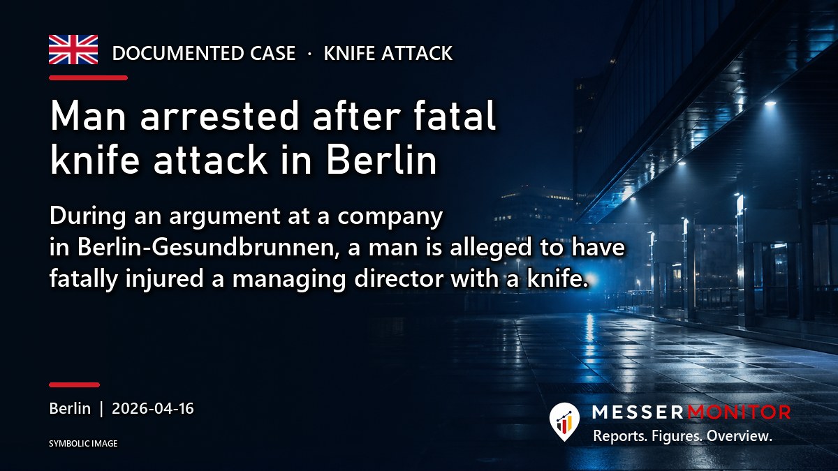 Title image: Man arrested after fatal knife attack in Berlin. During an argument at a company in Berlin-Gesundbrunnen, a man is alleged to have fatally injured a managing director with a knife..