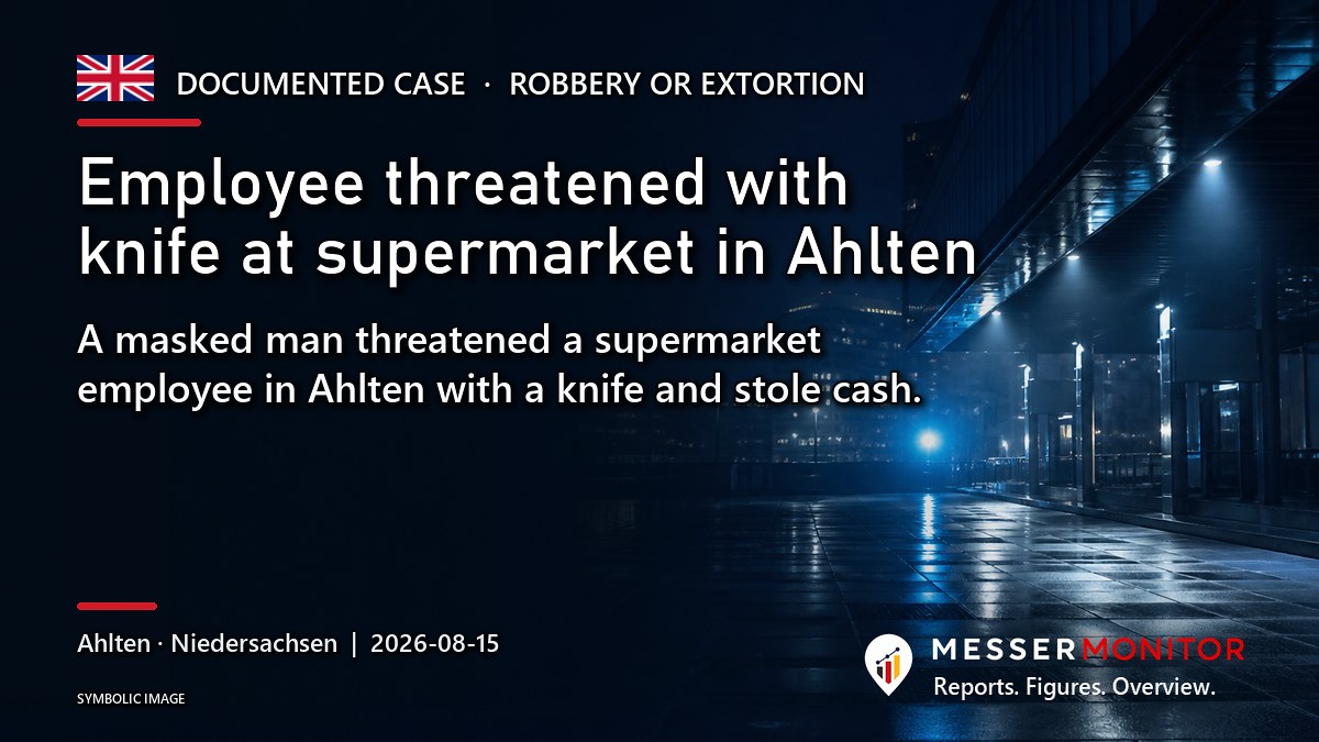 Title image: Employee threatened with knife at supermarket in Ahlten. A masked man threatened a supermarket employee in Ahlten with a knife and stole cash..