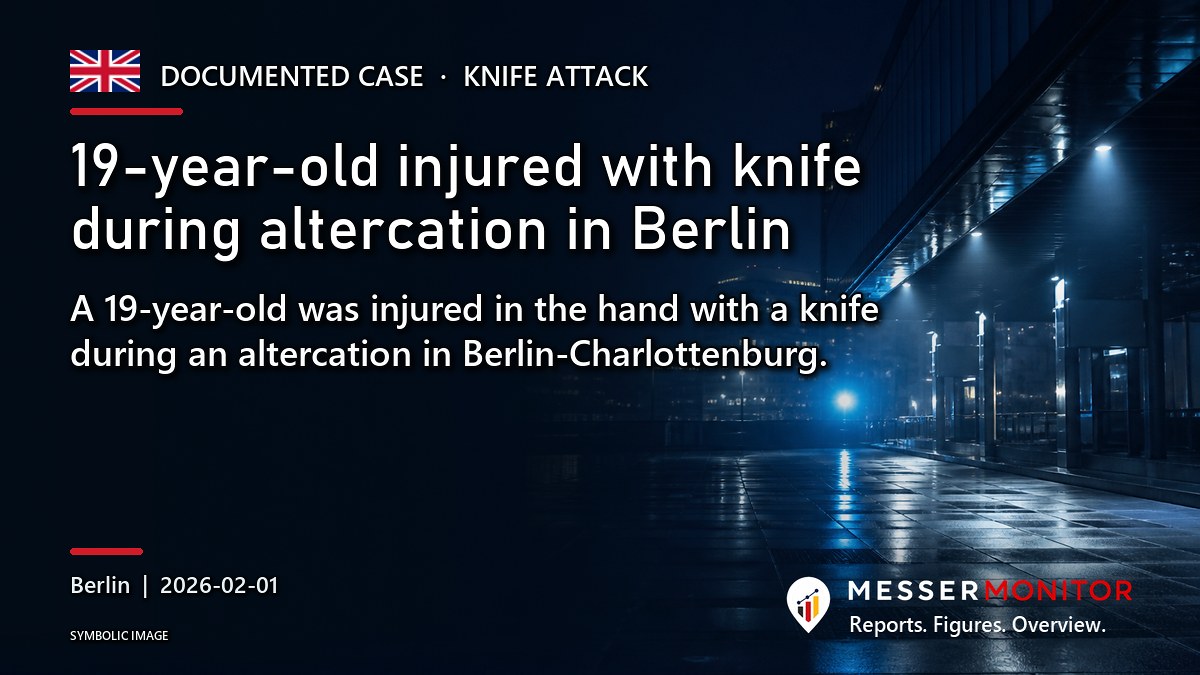 Title image: 19-year-old injured with knife during altercation in Berlin. A 19-year-old was injured in the hand with a knife during an altercation in Berlin-Charlottenburg..
