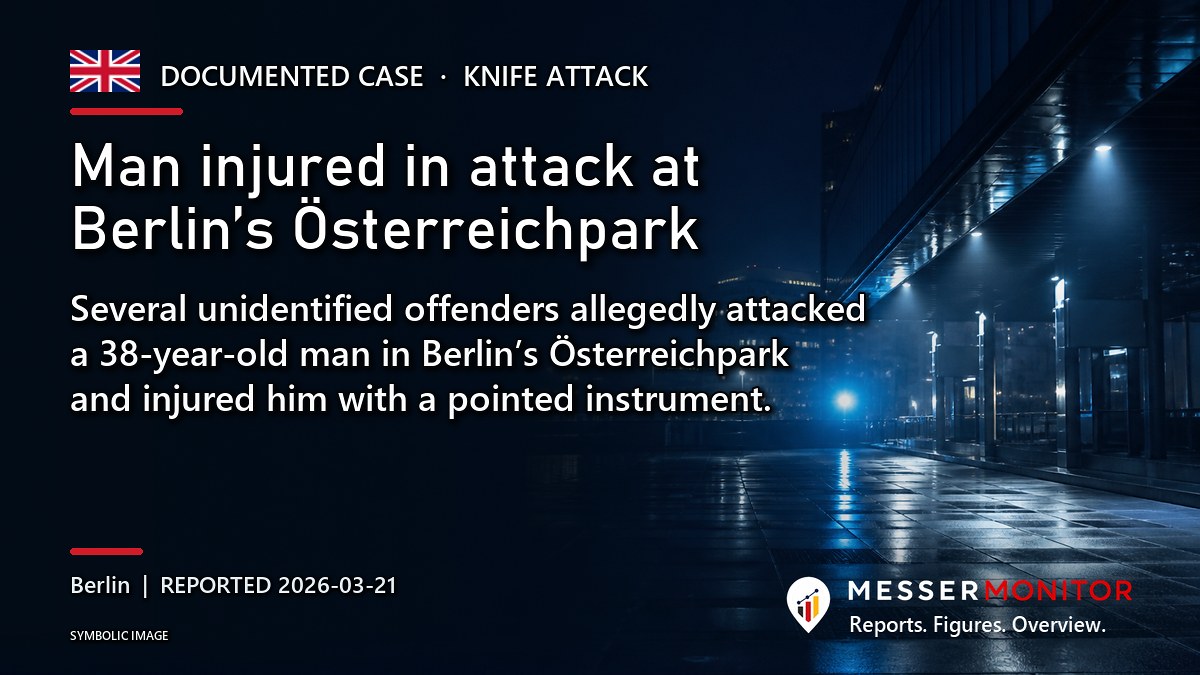 Title image: Man injured in attack at Berlin’s Österreichpark. Several unidentified offenders allegedly attacked a 38-year-old man in Berlin’s Österreichpark and injured him with a pointed instrument..