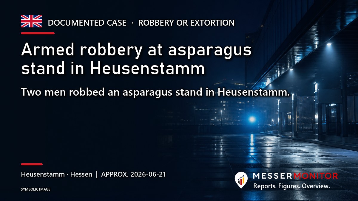 Title image: Armed robbery at asparagus stand in Heusenstamm. Two men robbed an asparagus stand in Heusenstamm..