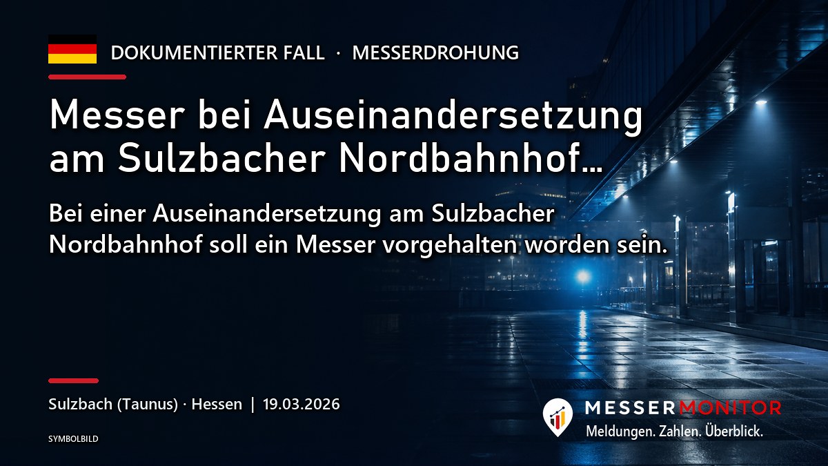 Titelgrafik: Messer bei Auseinandersetzung am Sulzbacher Nordbahnhof…. Bei einer Auseinandersetzung am Sulzbacher Nordbahnhof soll ein Messer vorgehalten worden sein..