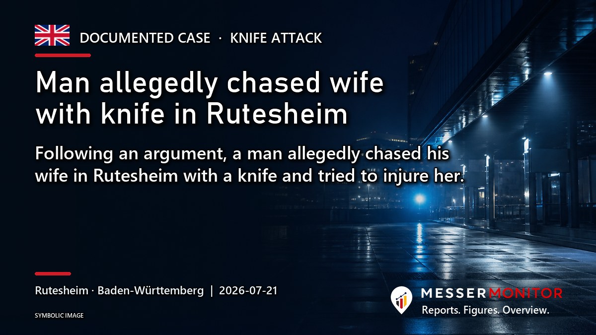 Title image: Man allegedly chased wife with knife in Rutesheim. Following an argument, a man allegedly chased his wife in Rutesheim with a knife and tried to injure her..