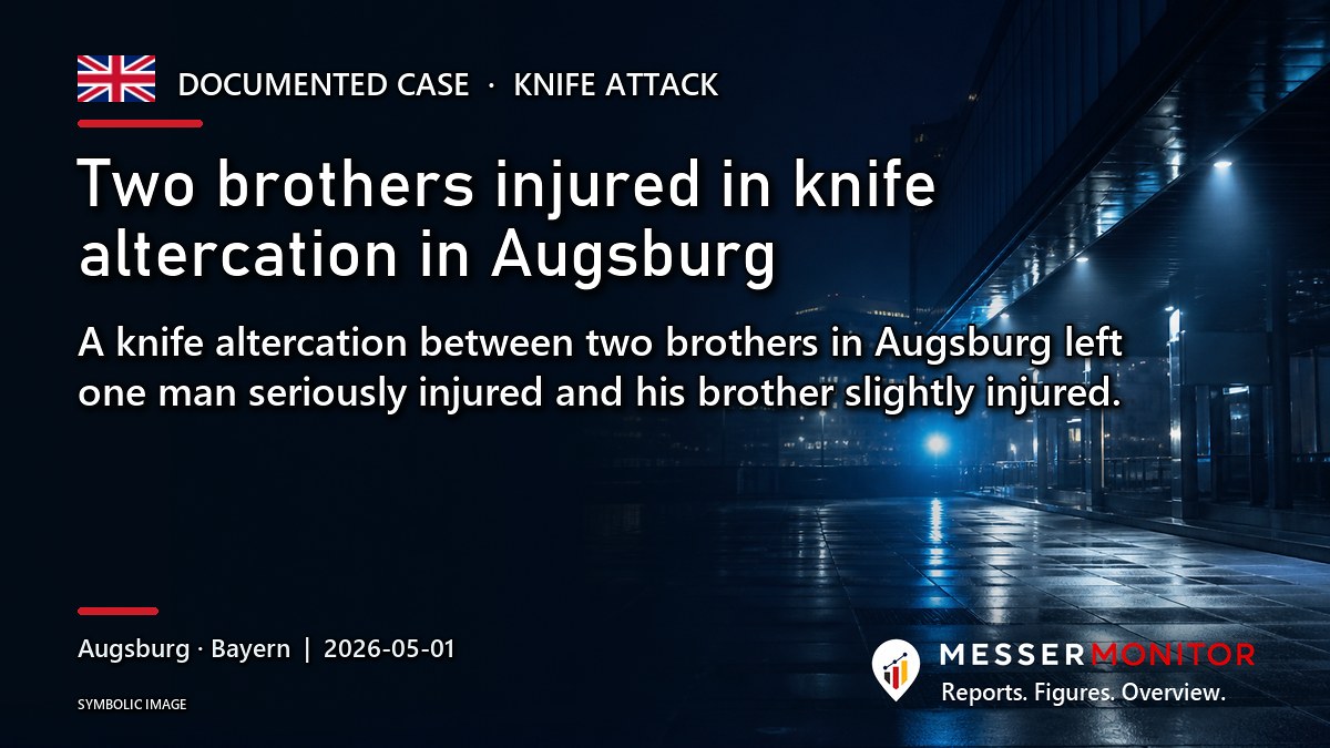 Title image: Two brothers injured in knife altercation in Augsburg. A knife altercation between two brothers in Augsburg left one man seriously injured and his brother slightly injured..