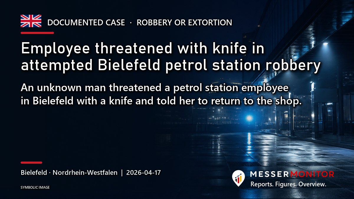Title image: Employee threatened with knife in attempted Bielefeld petrol station robbery. An unknown man threatened a petrol station employee in Bielefeld with a knife and told her to return to the shop..